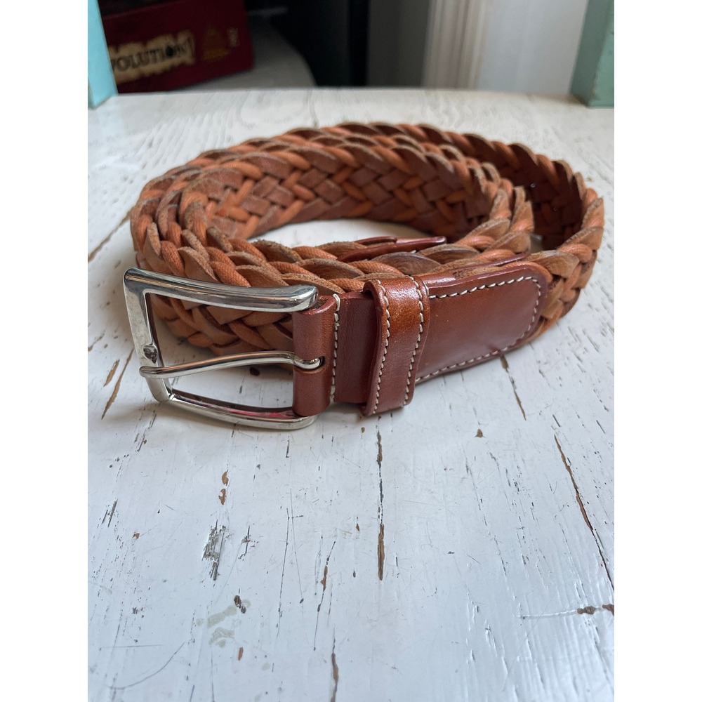 Tuttle Mens Braided Leather Cord Belt Cognac Brown Made in Italy Size 44 Golf